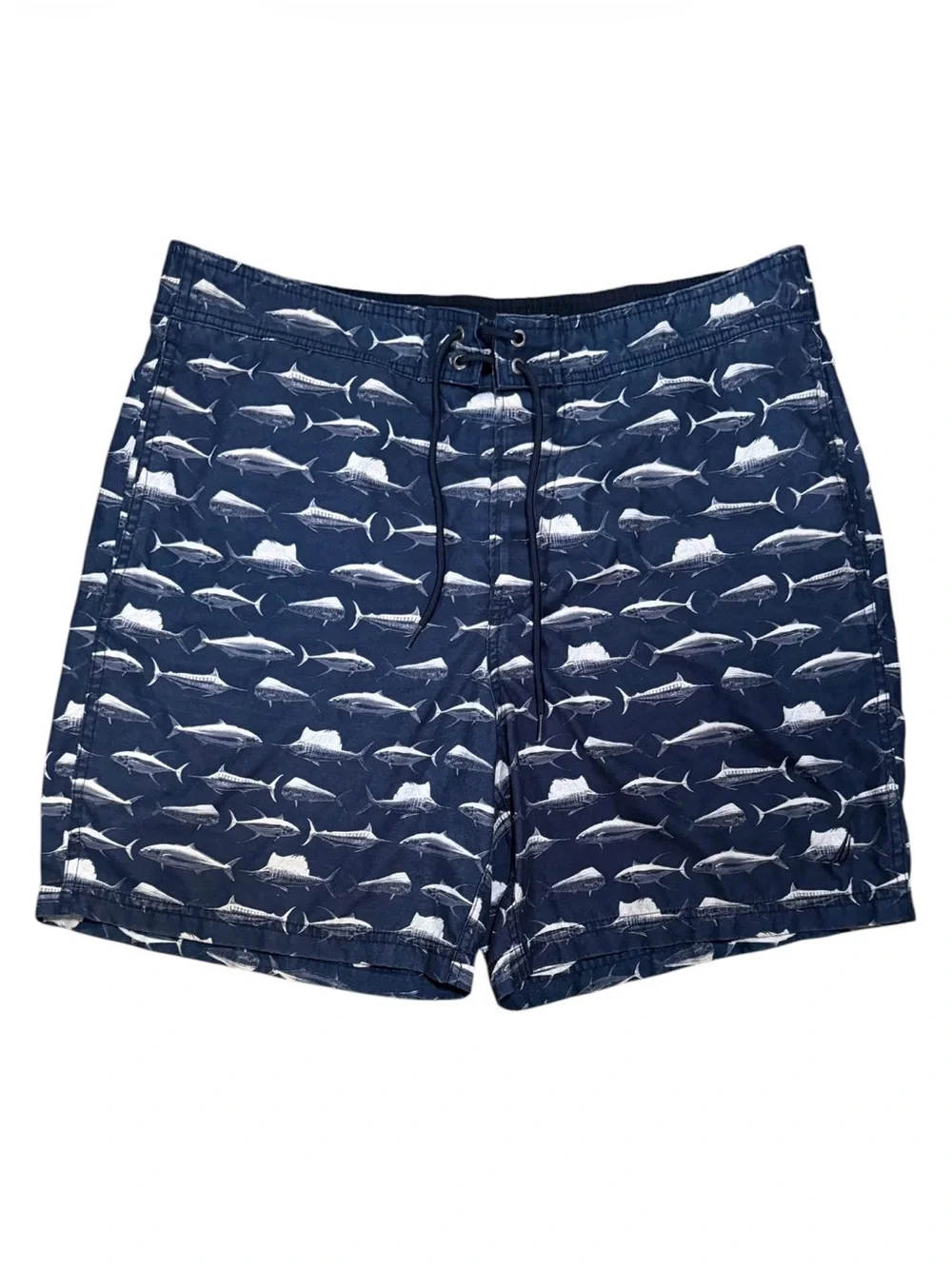 Nautica Navy Blue Fish Pattern Swim Trunks